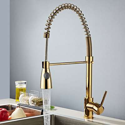 Wholesale Health Spring Brass Water Tap Single Faucet Robinets Grifo De Cocina Kran Sink Gold Kitchen Faucet Pull Down Spray